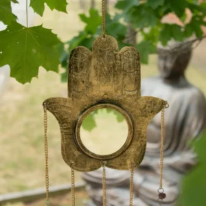 Indiskt vindspel med Hamsa-hand och spegel, 19x65 cm - produktbild 5