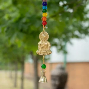 Indiskt vindspel med mässingsbuddha och chakrabeads, 53 cm - produktbild 4