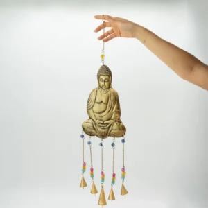 Indiskt vindspel med stor Buddha och fem klockor - produktbild 2