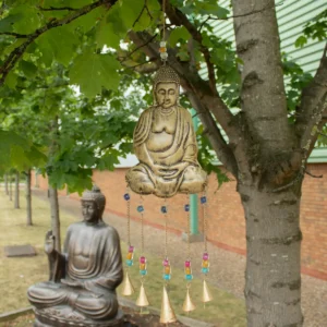 Indiskt vindspel med stor Buddha och fem klockor - produktbild 4