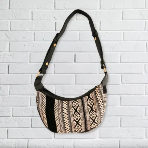Jacquard Hobo-väska grå med svart axelrem - produktbild 2