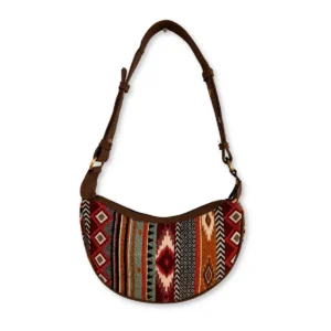 Jacquard Hobo-väska i rika bruna nyanser med brun axelrem - produktbild 3