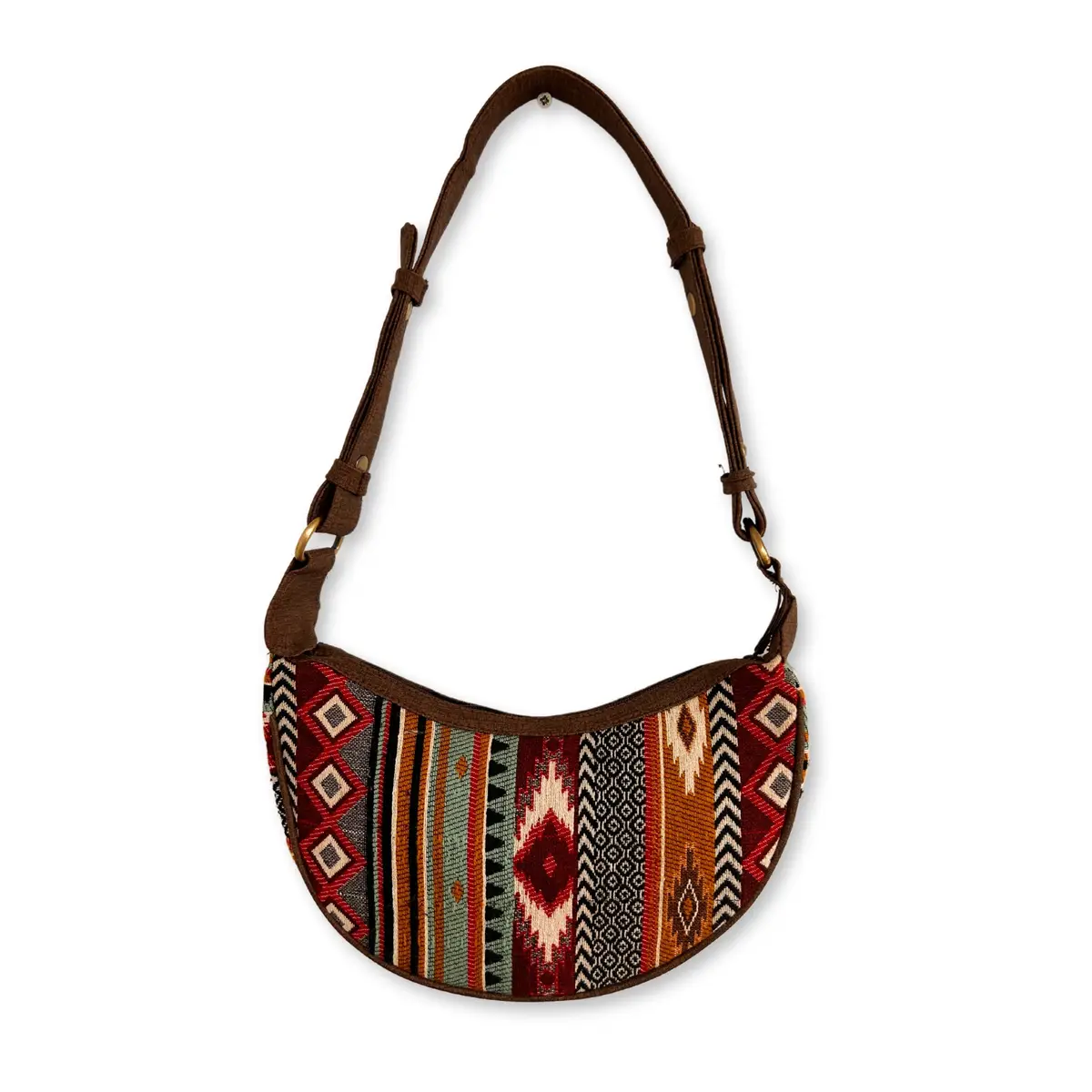 Jacquard Hobo-väska i rika bruna nyanser med brun axelrem - produktbild 3