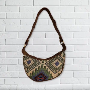 Jacquard Hobo-väska med geometriskt mönster och brunt axelband - produktbild 3