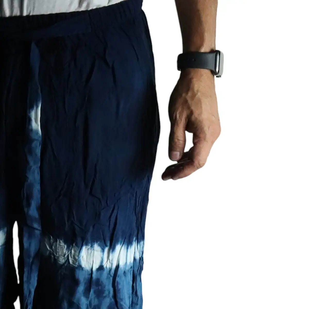 Japanskinspirerade loungebyxor i linne och rayon, teal och orange, storlek M - produktbild 3