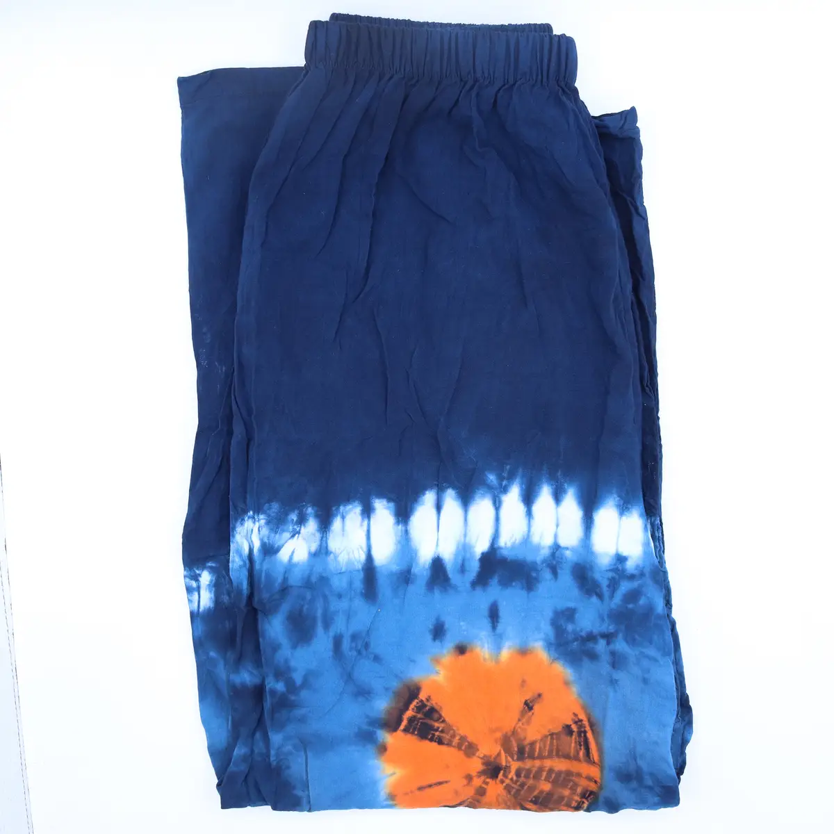 Japanskinspirerade loungebyxor i linne och rayon, teal och orange, storlek M - produktbild 4