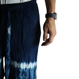 Japanskinspirerade loungebyxor i linne och rayon, teal och orange, storlek M - produktbild 6