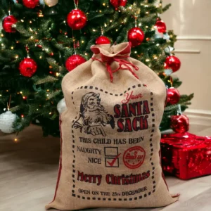Jutesäck för julklappar med tryck "This Child Has Been Nice" - produktbild 2