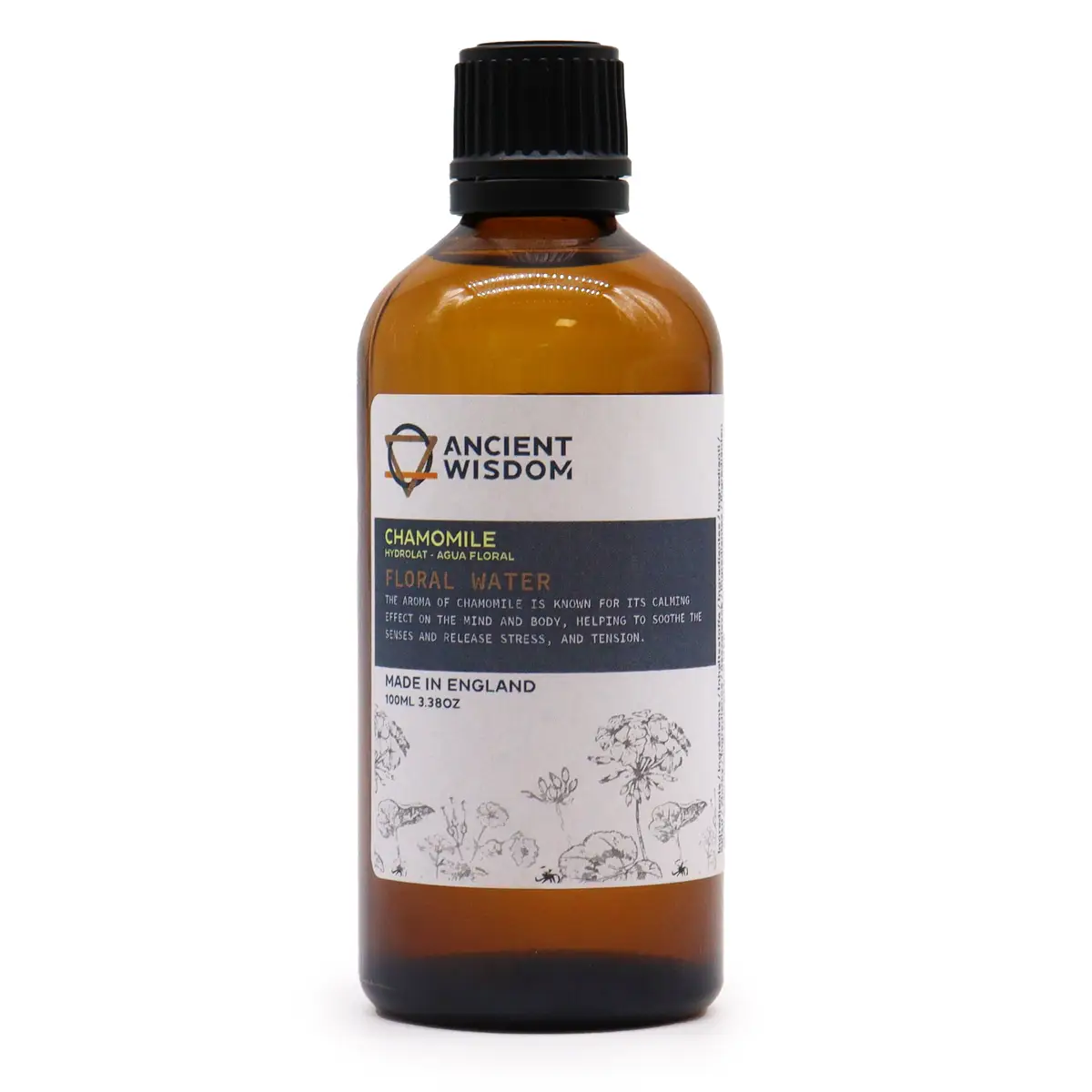 Flaska med kamomillhydrolat 100 ml i brunt glas med etikett