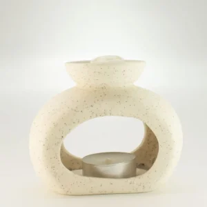 Keramisk Zen-oljebrännare Oval Pebble i fläckig off-white - produktbild 3