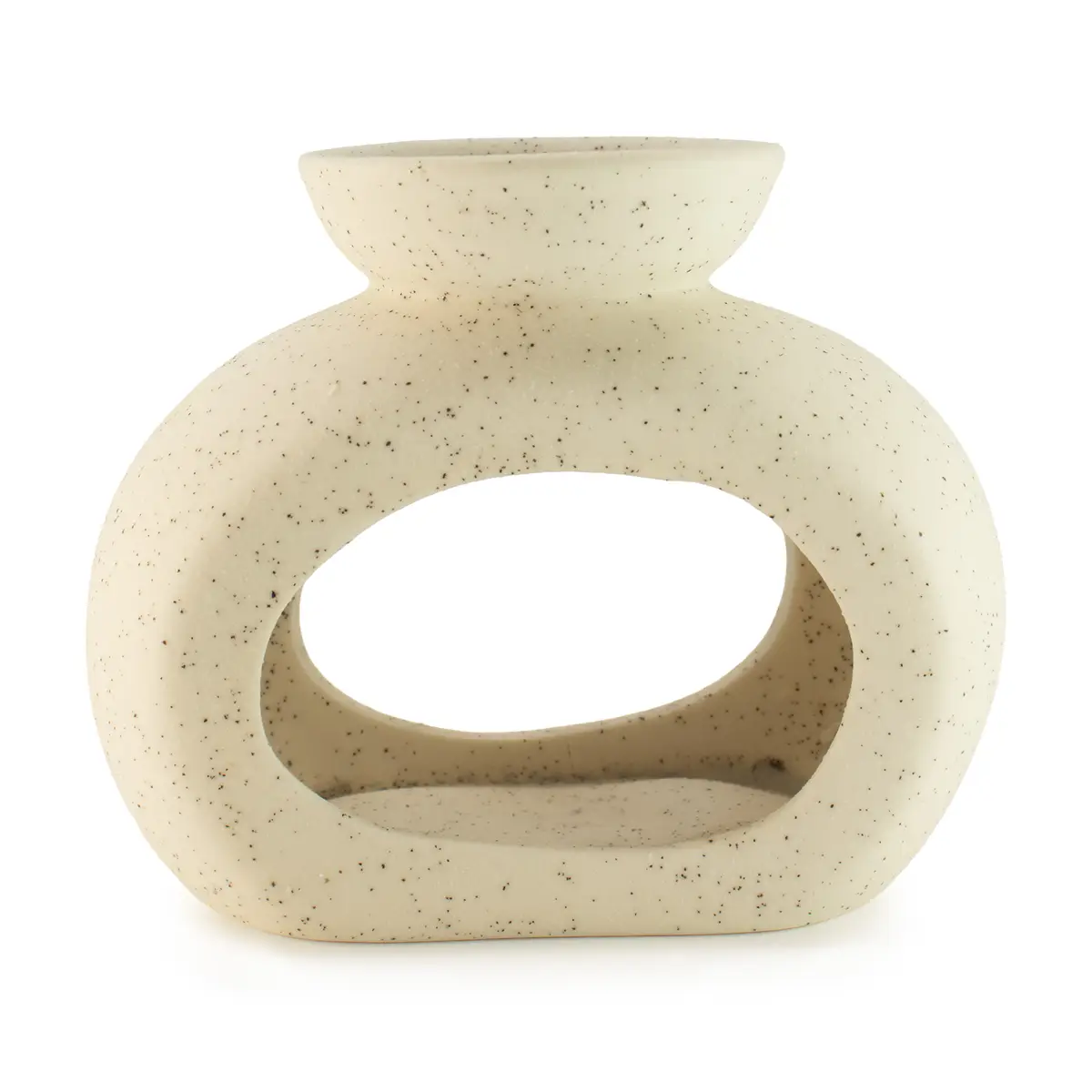 Keramisk oljebrännare Oval Pebble i fläckig off-white med oval form och öppning
