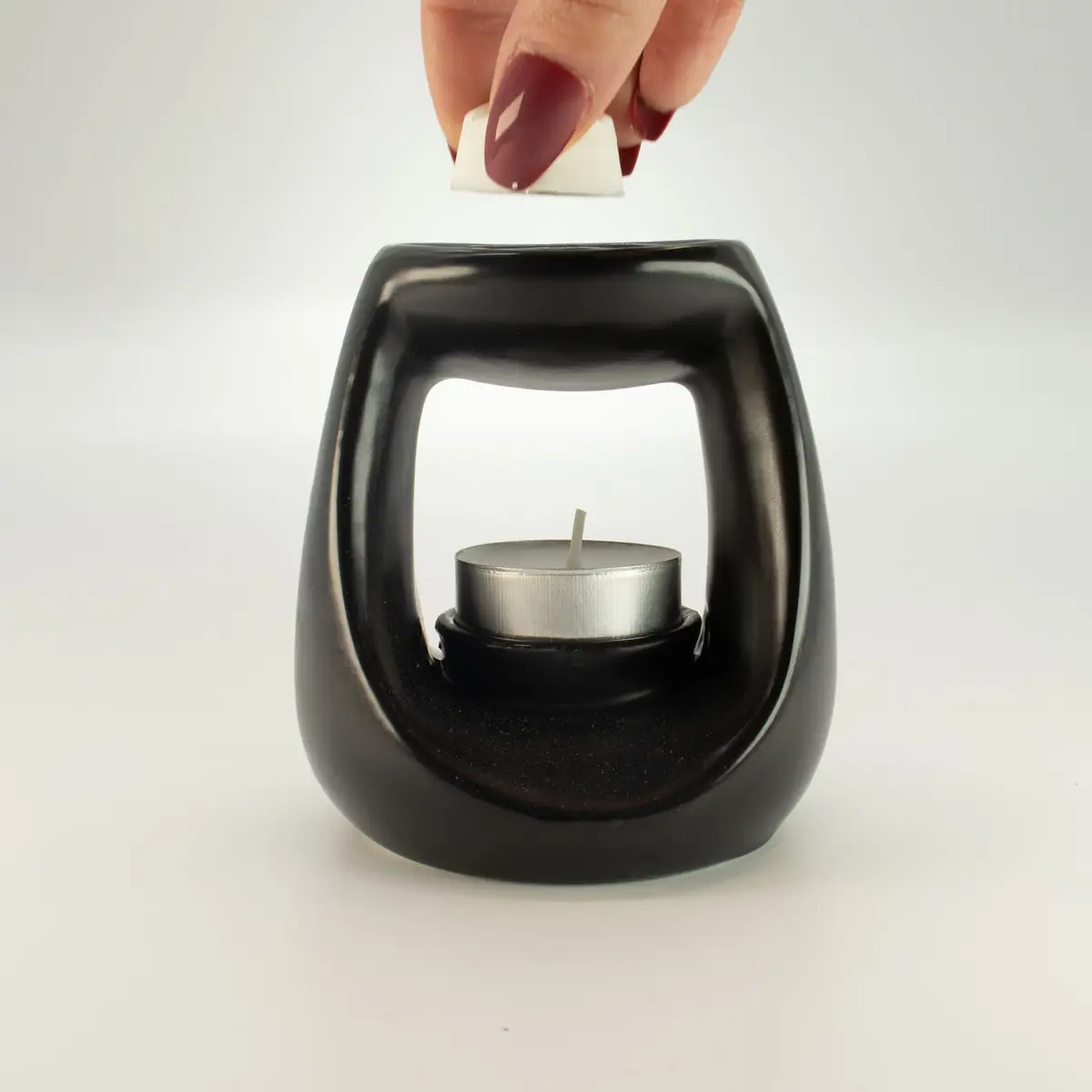 Keramisk Zen-oljebrännare Oval Pebble matt svart - produktbild 4