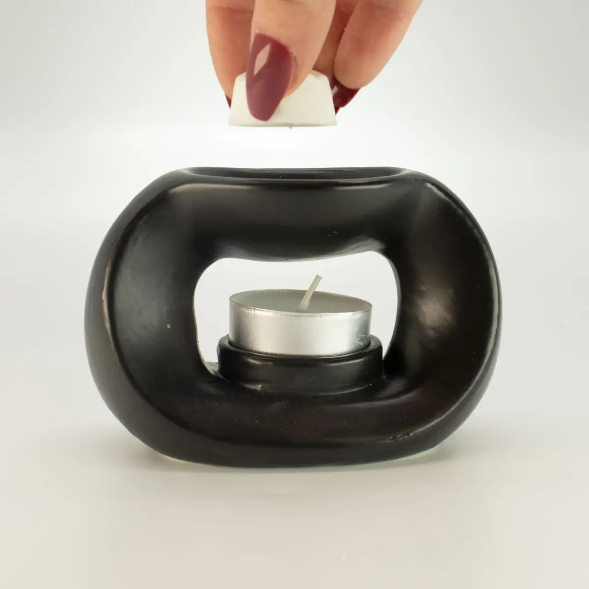 Keramisk Zen-oljebrännare Oval Pebble matt svart - produktbild 4