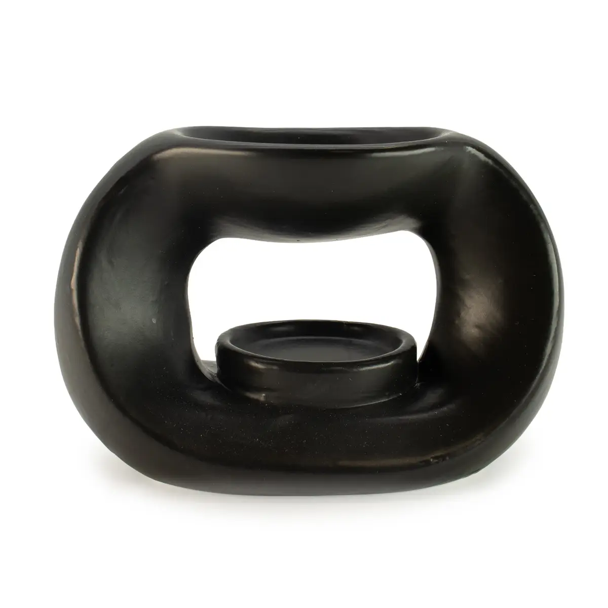 Keramisk Zen-oljebrännare Oval Pebble i matt svart med oval form och öppet mittparti