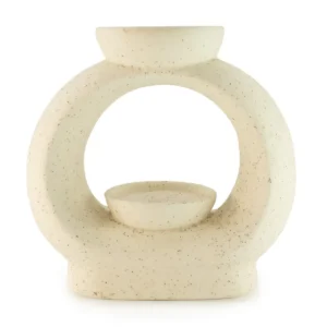 Keramisk zen-oljebrännare i stor oval form med fläckig off-white yta