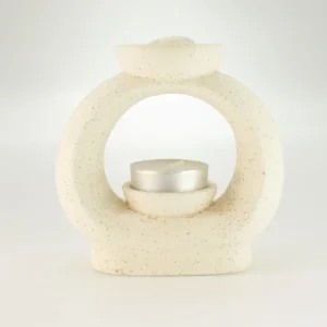 Keramisk Zen-oljebrännare stor oval sten i fläckig off-white - produktbild 3