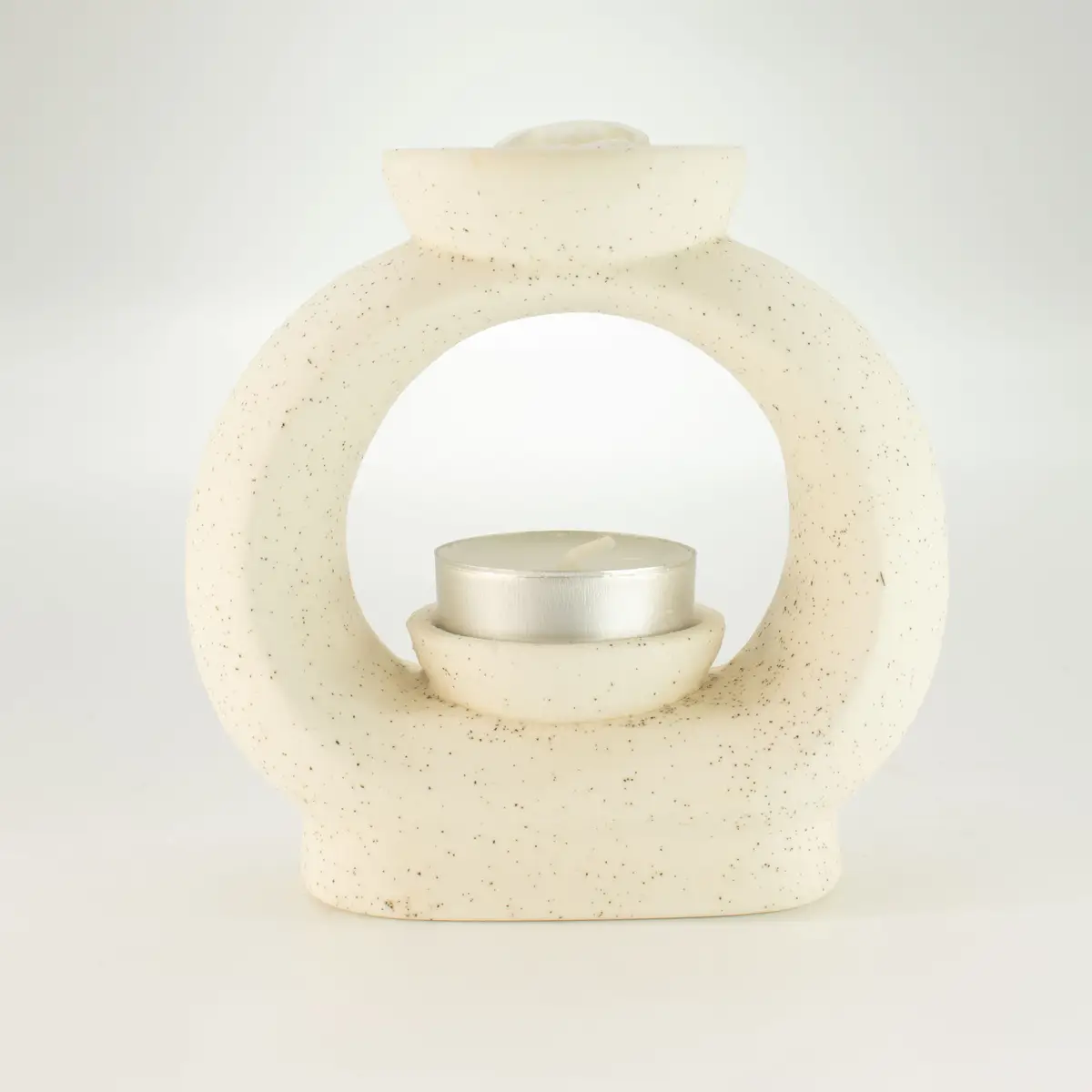 Keramisk Zen-oljebrännare stor oval sten i fläckig off-white - produktbild 3