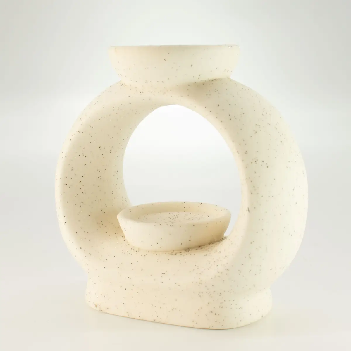 Keramisk Zen-oljebrännare stor oval sten i fläckig off-white - produktbild 4