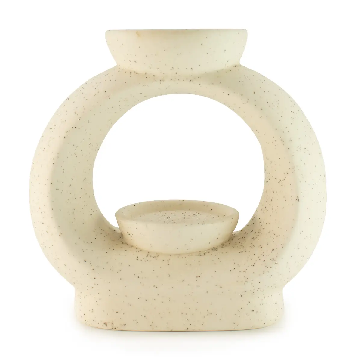Keramisk zen-oljebrännare i stor oval form med fläckig off-white yta