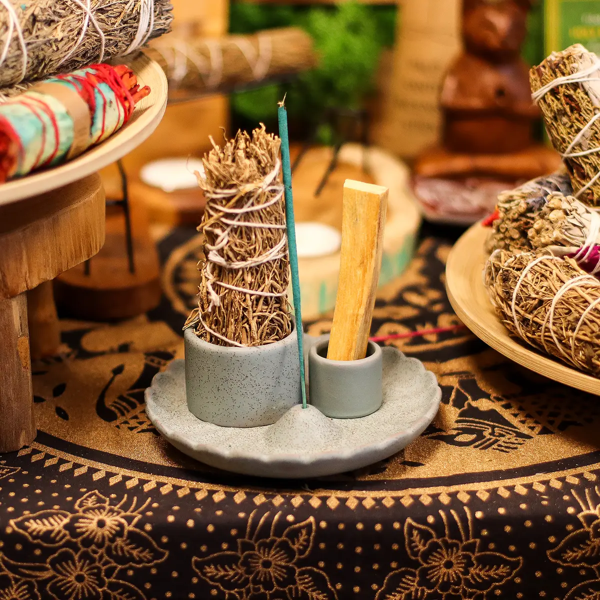 Keramiskt hållare för Palo Santo-stickor och rökelse i blått - produktbild 8