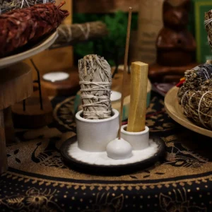 Keramiskt hållare för Palo Santo-stickor och rökelse i vitt och grått - produktbild 7