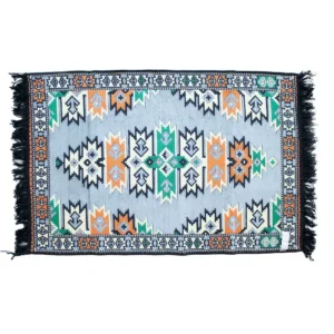 Kilim-matta med geometriskt mönster i kolgrått, orange och grönt, 125x80 cm