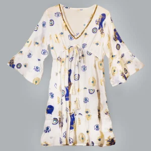 Klänning Nomad Sari On the Med Collection med vitt, blått och guldmönster - produktbild 4