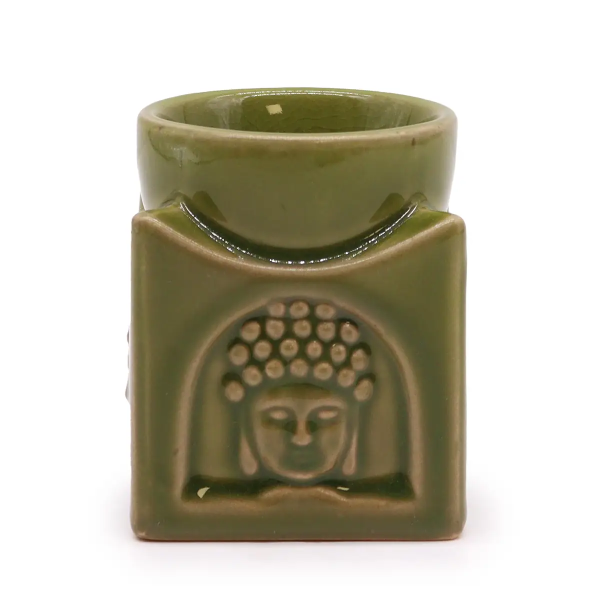 Klassisk Buddha aromalampa i ljus jade med dekorativ glasyr