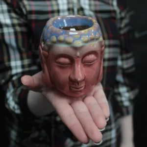 Klassisk Buddha-oljebrännare i rosa och blått - produktbild 2