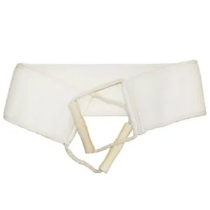 Vit klassisk loofah-ryggskrubbare med handtag i trä