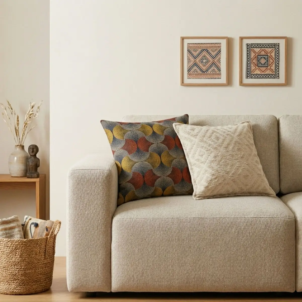 Klassiskt kuddfodral med neutralt geometriskt mönster creme 45x45 cm - produktbild 2