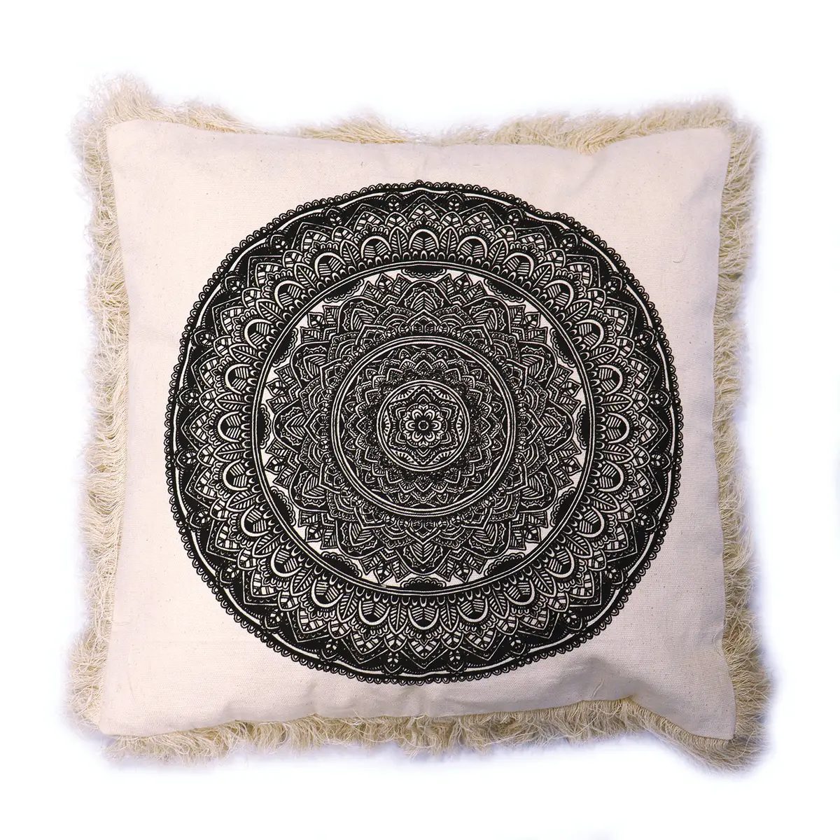 Kuddfodral med traditionellt mandalamönster 45x45 cm svart - produktbild 2