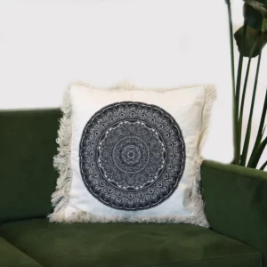 Kuddfodral med traditionellt mandalamönster 45x45 cm svart - produktbild 3