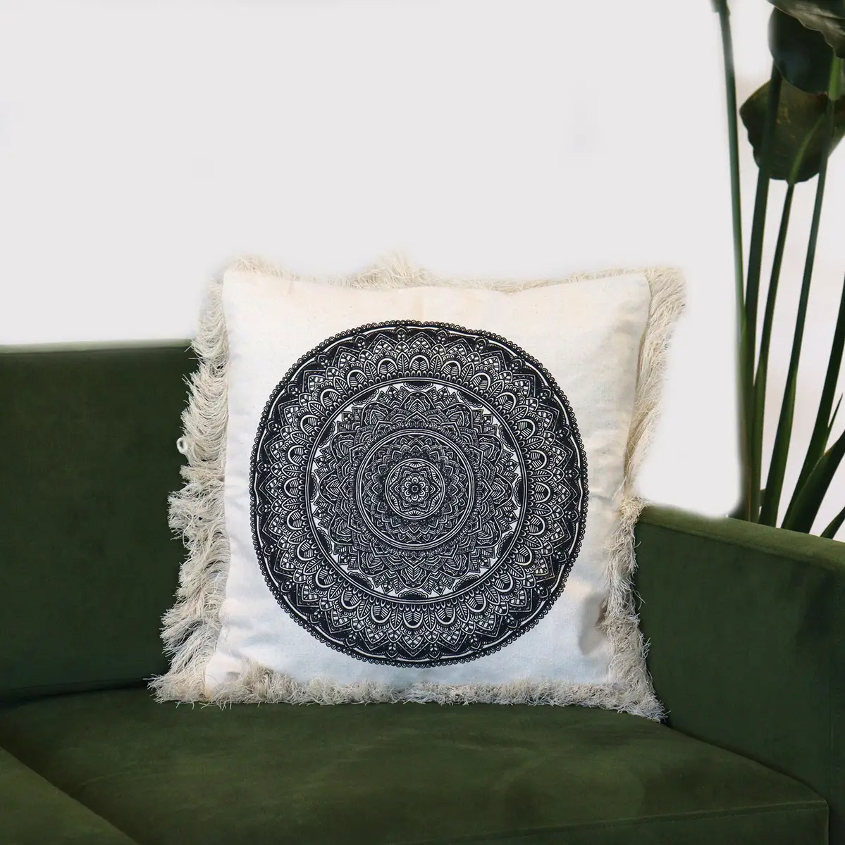 Kuddfodral med traditionellt mandalamönster 45x45 cm svart - produktbild 3
