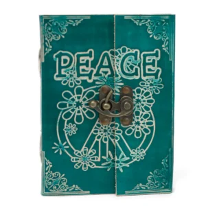Läderanteckningsbok Grön Peace med lås 18x13 cm - produktbild 5