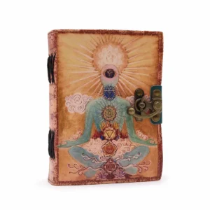 Läderanteckningsbok med Buddha och sju chakran i vintage-stil med antikt lås