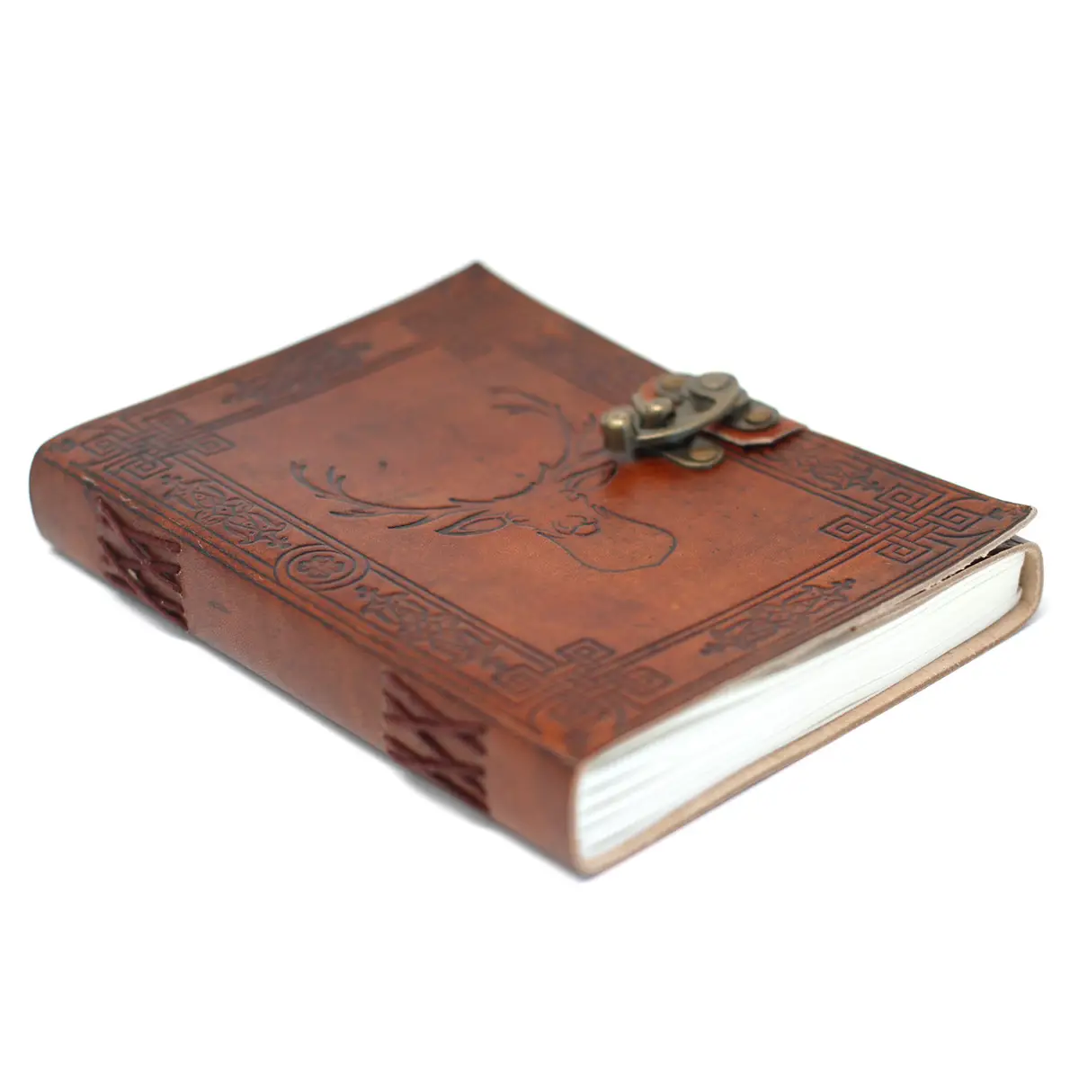Läderanteckningsbok med hjortmotiv och spänne 20x15 cm - produktbild 5