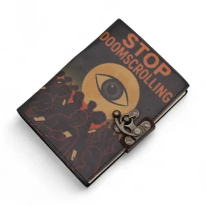Läderanteckningsbok med tryck – Stoppa Doomscrolling 17,8x12,7 cm - produktbild 4