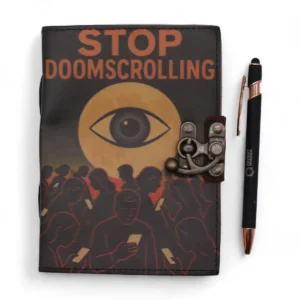 Läderanteckningsbok med tryck – Stoppa Doomscrolling 17,8x12,7 cm - produktbild 7