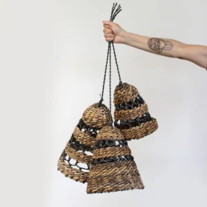 Lampkupor i set om 3 av naturligt bananblad och Hitam raffia - produktbild 3
