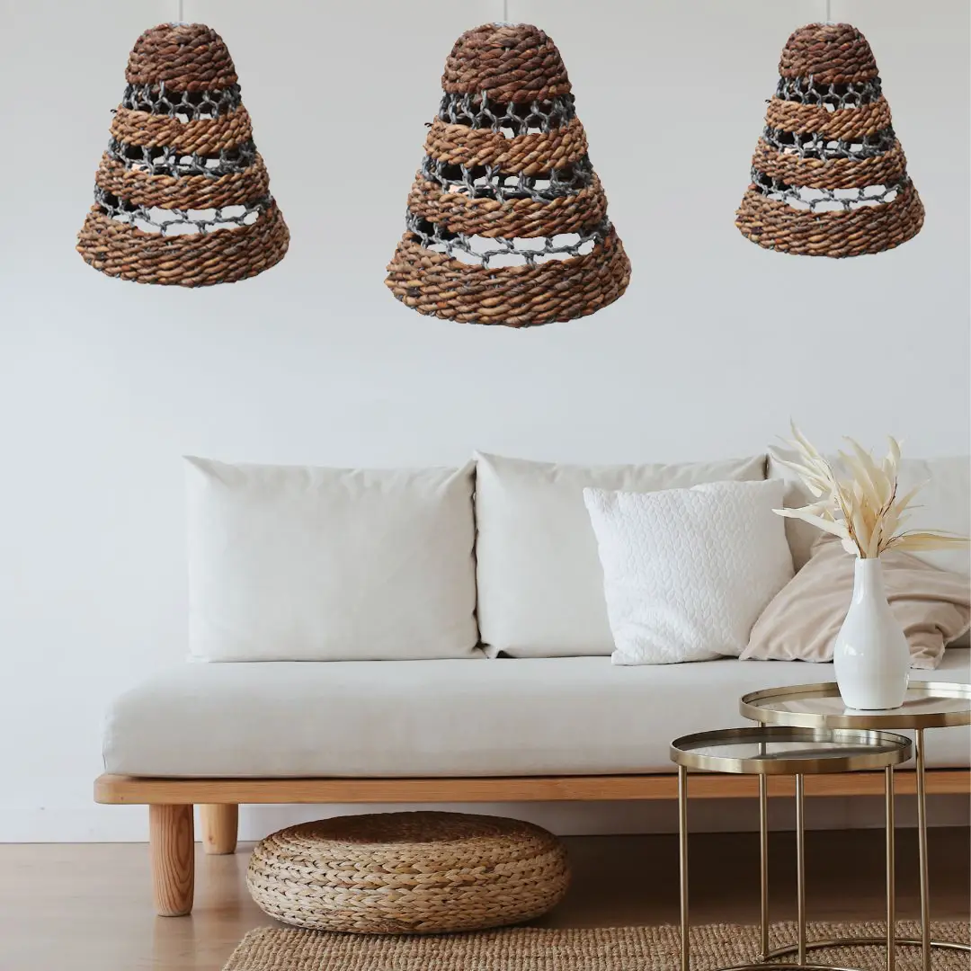 Lampkupor i set om 3 av naturligt bananblad och Hitam raffia - produktbild 4