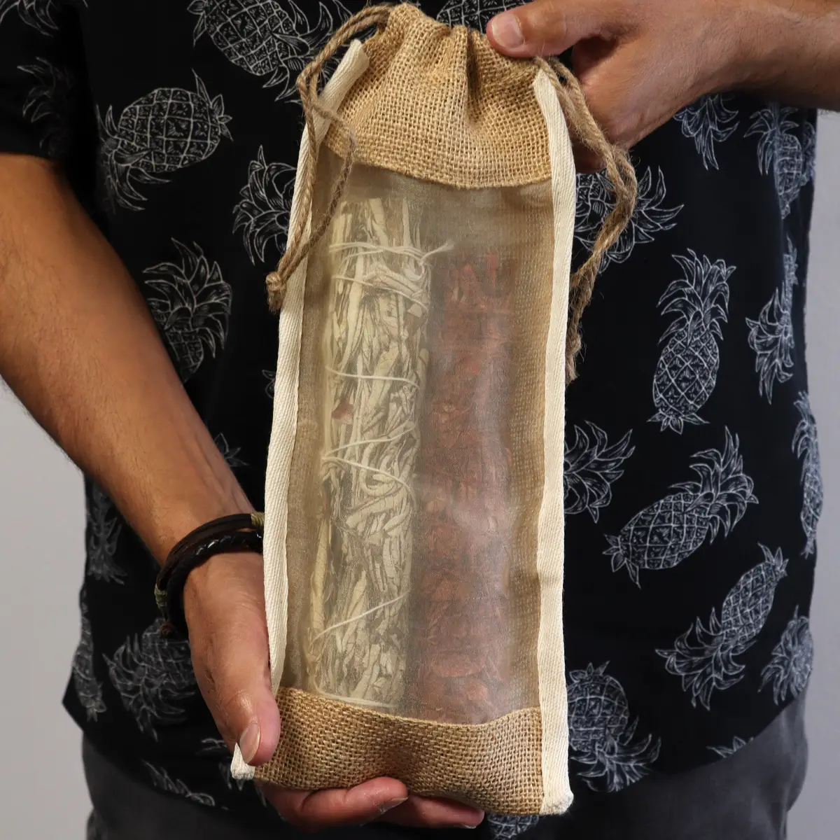 Långtvättad jutesäck med bomullsöga 35x15 cm - produktbild 2