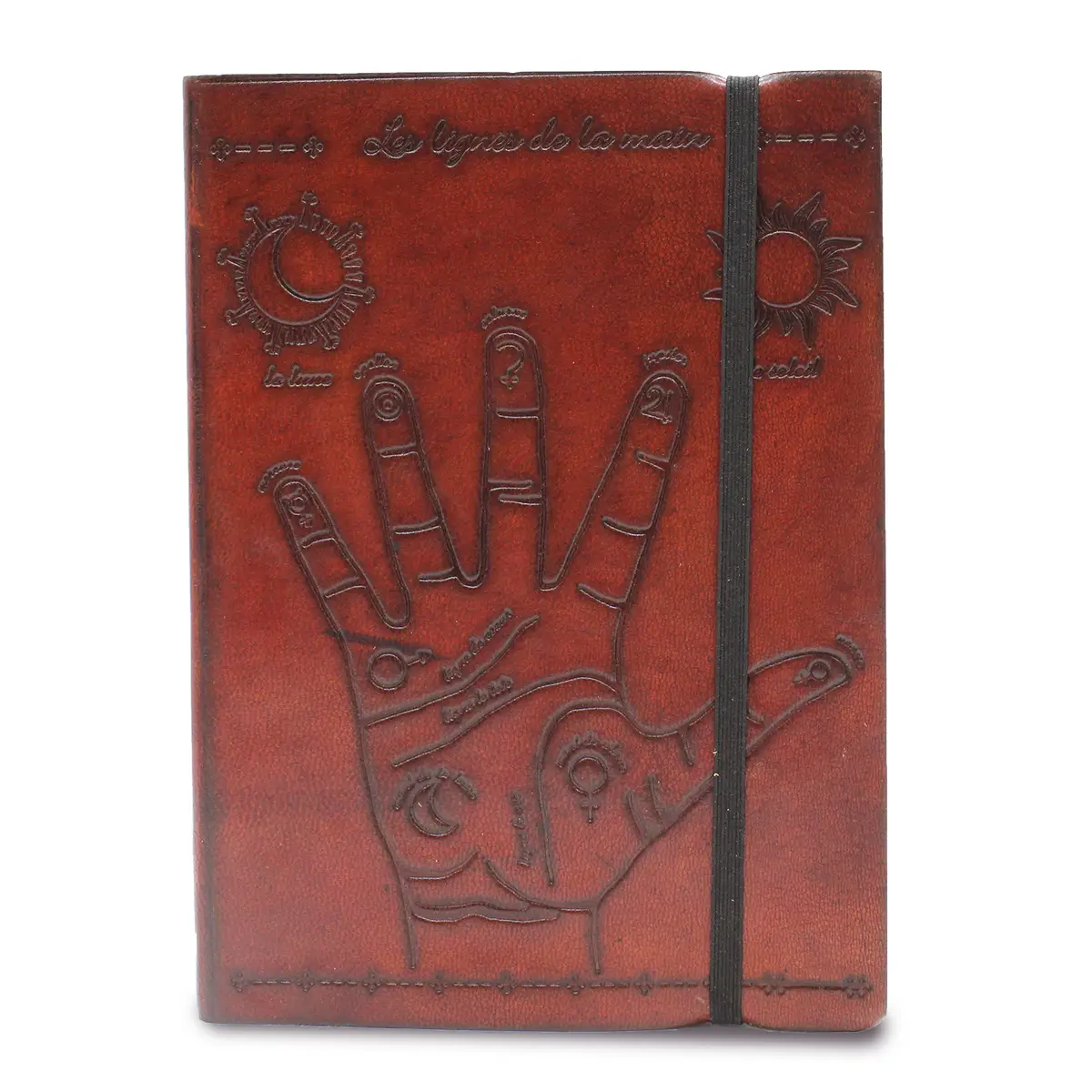 Liten anteckningsbok i vegetabiliskt garvat läder med rem – Palmistry - produktbild 2