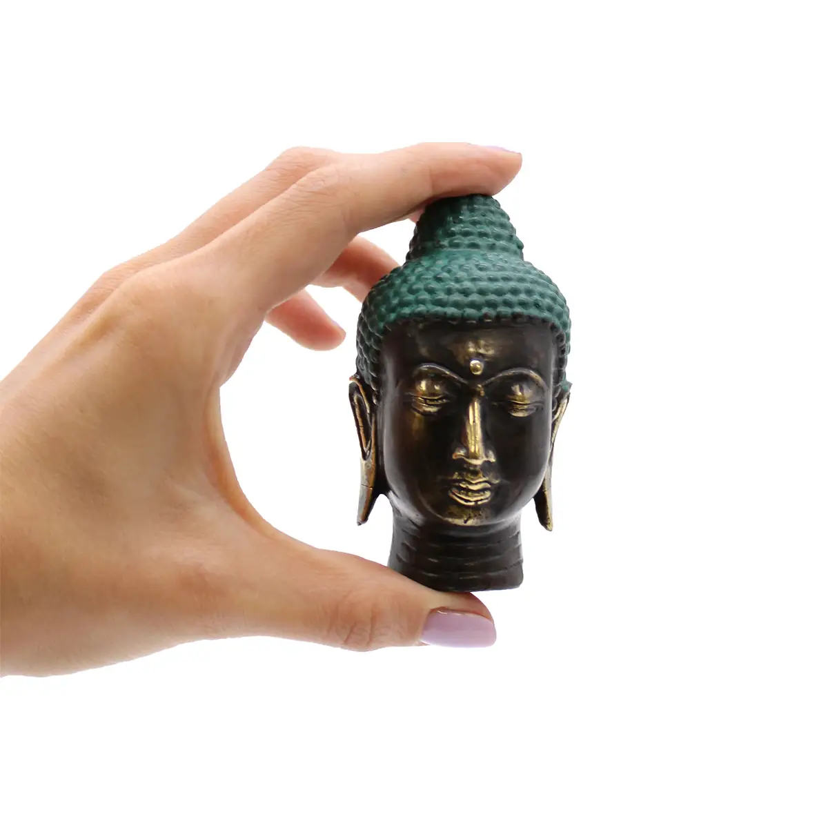 Liten Buddhahuvud i antik mässing - produktbild 2