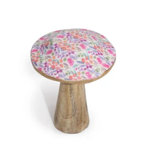 Liten dekorationssvamp i trä med emaljerad hatt i blommönster