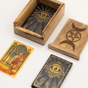 Liten tarotkortlåda med kortställ i mangoträ - produktbild 5