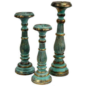 Liten vintage ljusstake i turkos och guld - produktbild 4