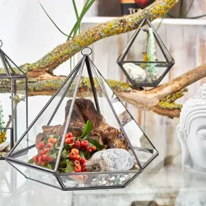 Litet glasterrarium i diamantform med järnram - produktbild 2