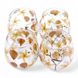 Ljushållare i återvunnet glas med pressade blommor, rosa 8x8 cm - produktbild 7