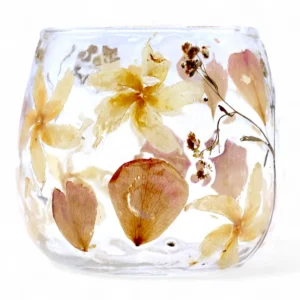 Ljushållare i återvunnet glas med pressade blommor, rosa 8x8 cm - produktbild 8